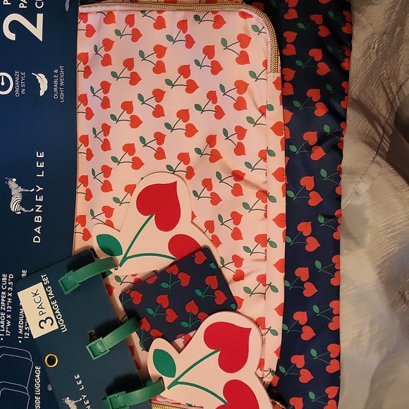 Dabney Lee Cherry Heart 3pc Luggage Tags Set And 2pc Cube Set  TL - Picture 1 of 4